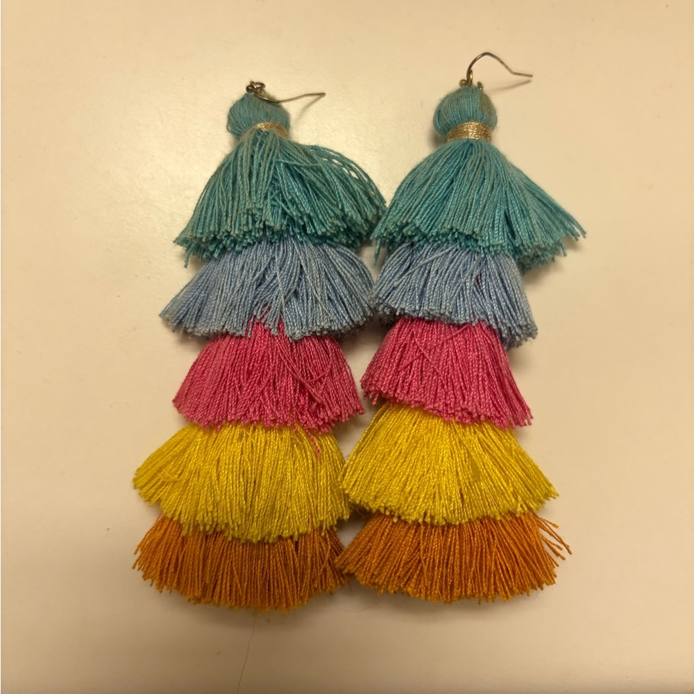 Colorful Tiered Tassel Earrings - Multicolor Fringe